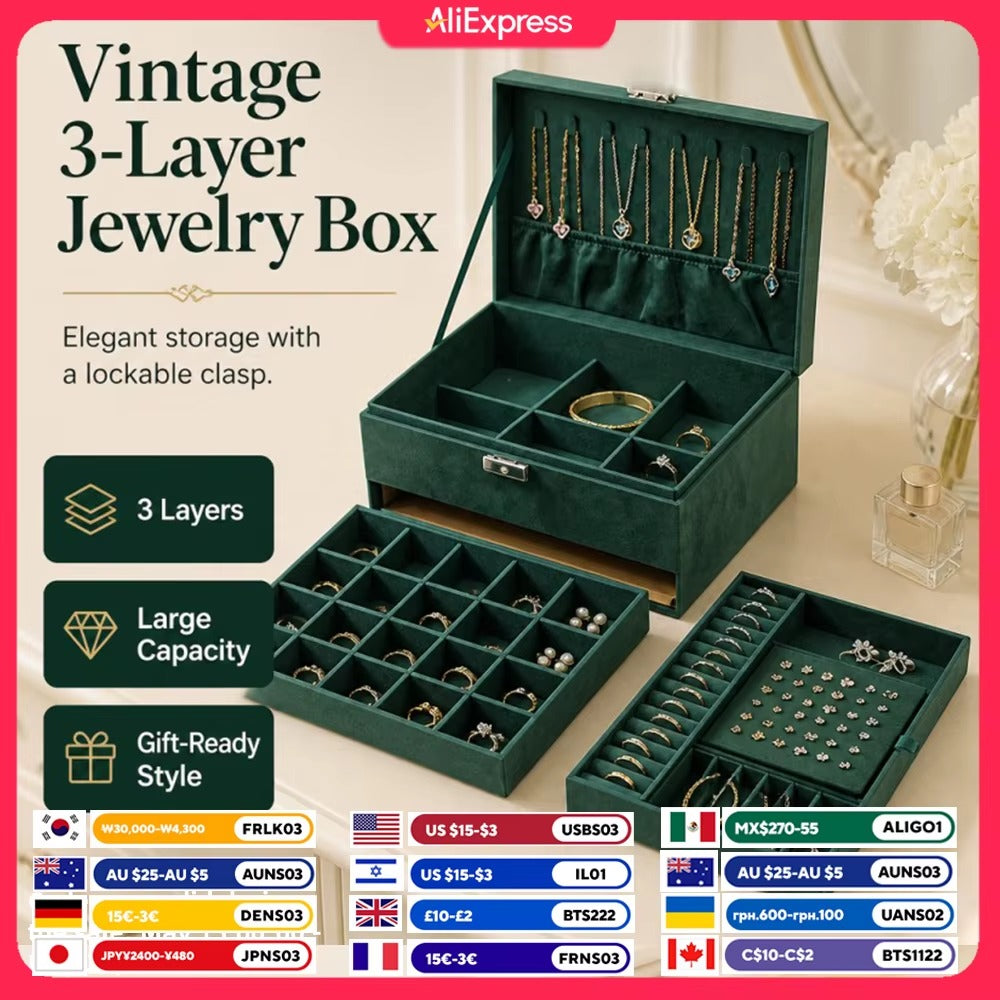 Upstao Yuri Lockable 3-Layer Jewellery Case