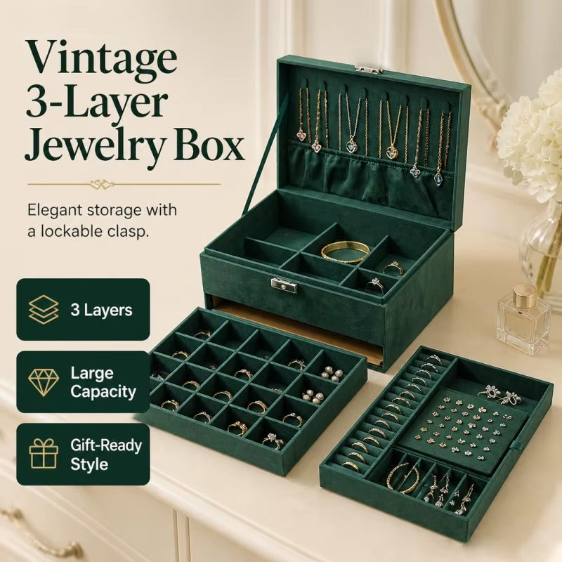 Upstao Yuri Lockable 3-Layer Jewellery Case